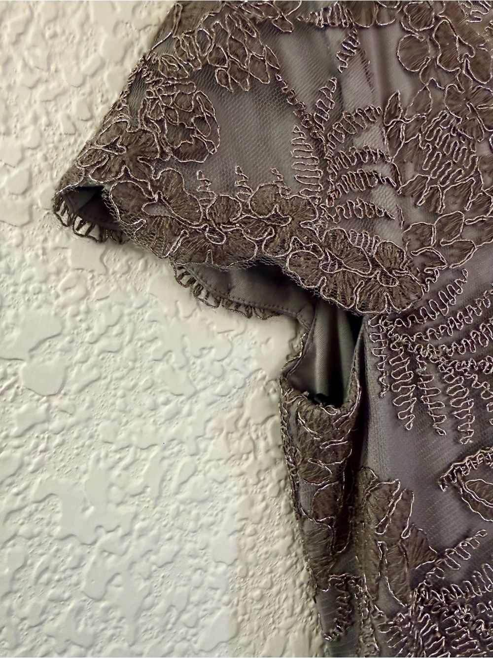 Tadashi Shoji Pemba Lace Sheath Dress | Metallic Smoke Embroidered Illusion Dres - Picture 11 of 13